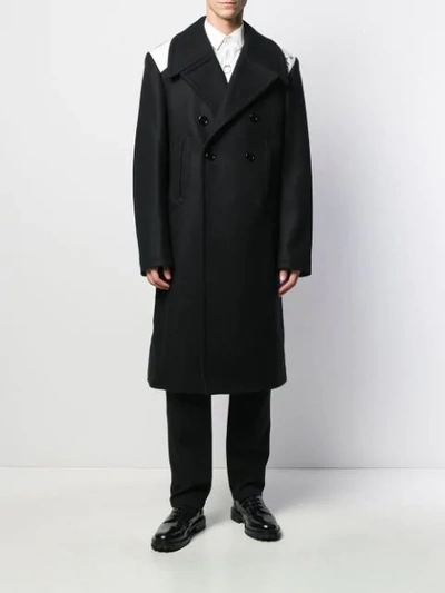 Shop Raf Simons Double Breasted Logo Patch Coat In Black