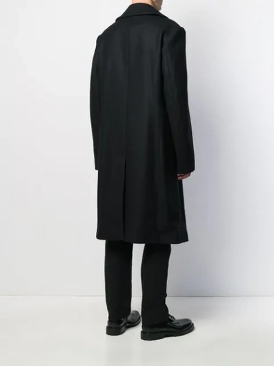 Shop Raf Simons Double Breasted Logo Patch Coat In Black