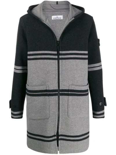 Shop Stone Island Stripe Patterned Knitted Coat In Grey