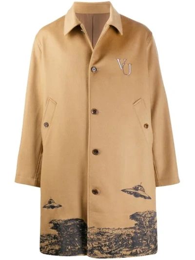Shop Undercover Ufo Print Coat In Brown