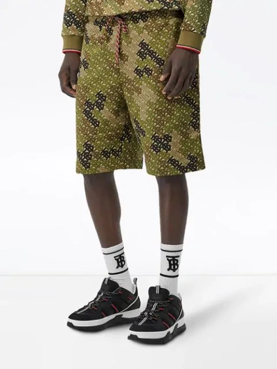 Shop Burberry Camouflage Monogram Bermuda Shorts In Green