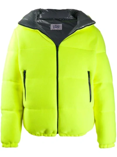 Lc23 Textured Neon Puffer Jacket In Yellow