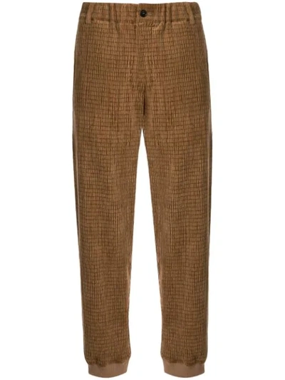 Shop Giorgio Armani Textured Straight Leg Trousers In Brown