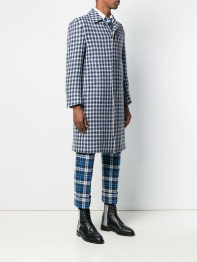 Shop Thom Browne Gun Club Check Cashmere Overcoat In Blue