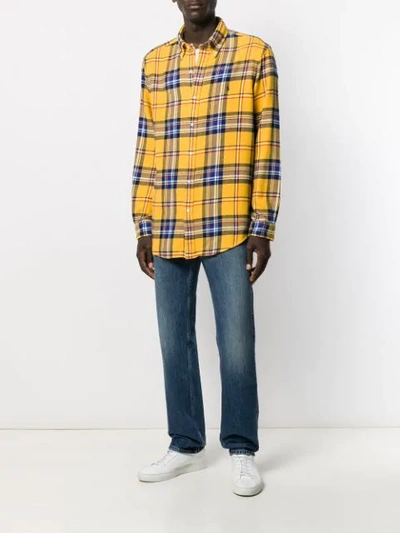 Shop Polo Ralph Lauren Checked Embroidered-logo Shirt In Yellow