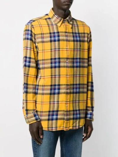 Shop Polo Ralph Lauren Checked Embroidered-logo Shirt In Yellow
