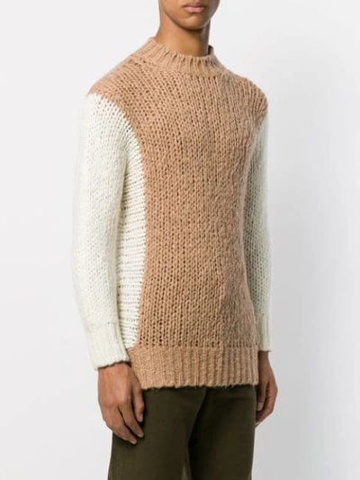 Shop Maison Flaneur Contrasting Sleeve Jumper In Brown
