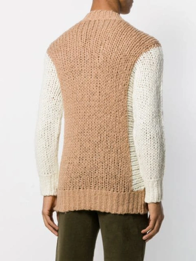 Shop Maison Flaneur Contrasting Sleeve Jumper In Brown