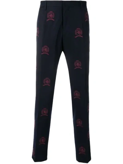 Shop Tommy Hilfiger Embroidered Suit Trousers In Blue