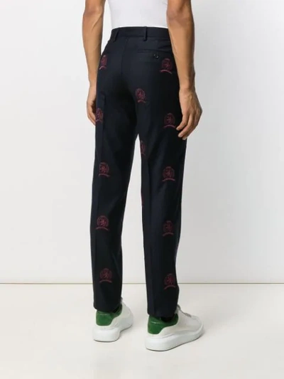 Shop Tommy Hilfiger Embroidered Suit Trousers In Blue