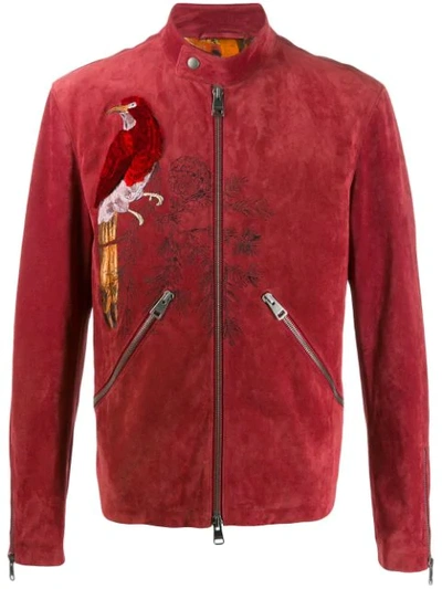 Shop Etro Embroidered Biker Jacket In 0150 Red