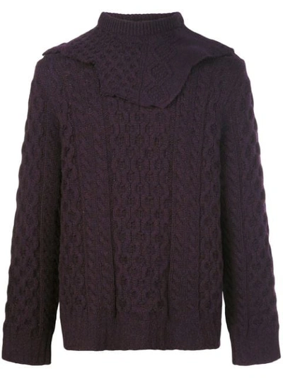 Shop Raf Simons Double-layer Cable-knit Jumper In Aubergine