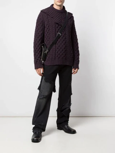 Shop Raf Simons Double-layer Cable-knit Jumper In Aubergine