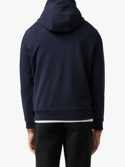 Shop Burberry Logo Patch Drawstring Hoodie In Blue