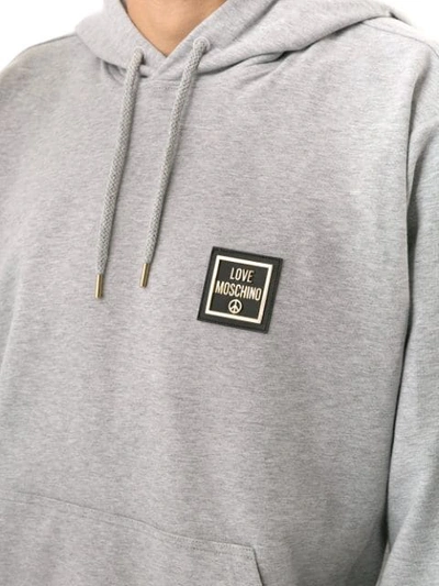 Shop Love Moschino Logo Plate Hoodie In Grey