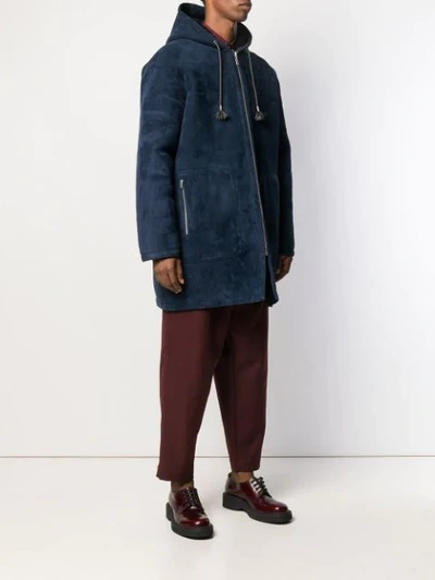 Shop Marni Hooded Suede Coat In 00b96 Blue