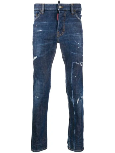 Shop Dsquared2 Distressed Effect Skinny Jeans In Blue