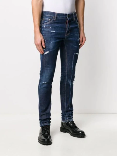 Shop Dsquared2 Distressed Effect Skinny Jeans In Blue