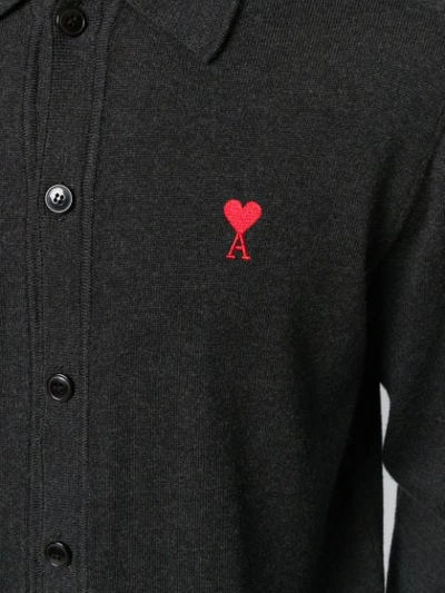 Shop Ami Alexandre Mattiussi Knitted Shirt Ami De Coeur Embroidery In Grey
