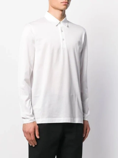 Shop Canali Plain Longsleeve Polo Shirt In White