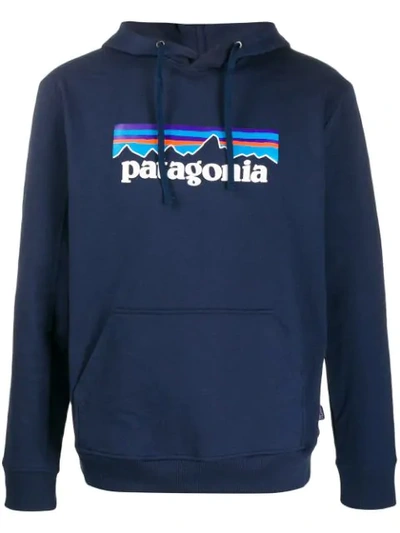 Shop Patagonia Logo Hoodie In Blue