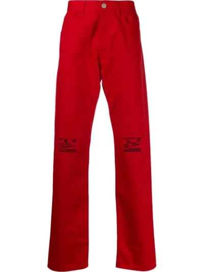 Shop Raf Simons Embroidered High-rise Jeans In Red