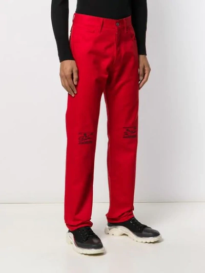Shop Raf Simons Embroidered High-rise Jeans In Red