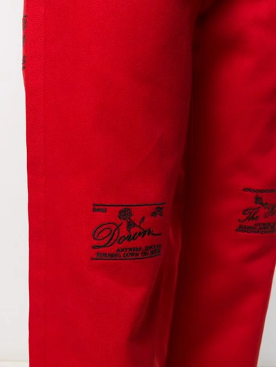 Shop Raf Simons Embroidered High-rise Jeans In Red
