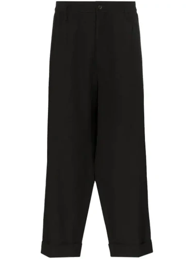 Shop Yohji Yamamoto Drop Crotch Cropped Trousers In Black