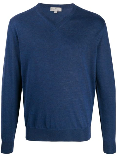 Shop Canali V-neck Sweater In Blue