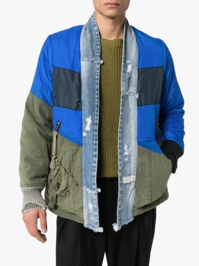 Shop Greg Lauren Panelled Hybrid Jacket In Blue