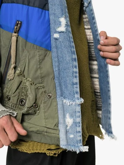 Shop Greg Lauren Panelled Hybrid Jacket In Blue