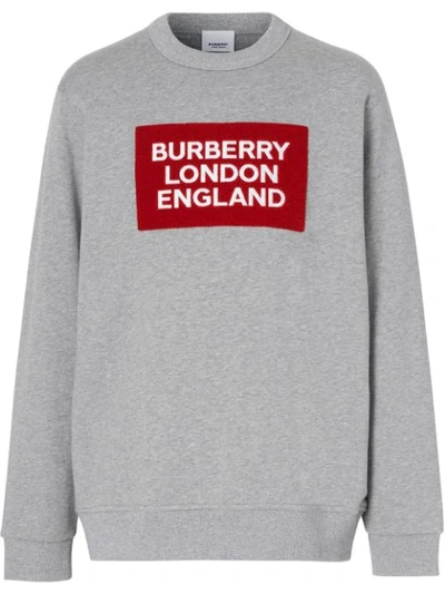 Shop Burberry Logo Appliqué Crewneck Sweatshirt In Grey