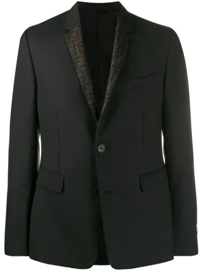 FENDI FF-LAPEL SINGLE-BREASTED BLAZER - 黑色