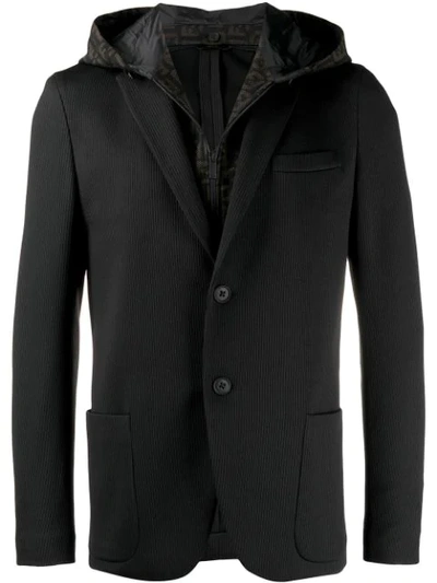 Shop Fendi Hooded Jersey Blazer - Black