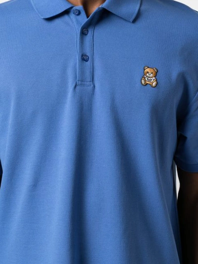 Shop Moschino Logo Patch Polo Shirt In Blue