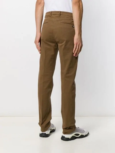 Shop Fendi Ribbed Detailing Chino Trousers In Brown