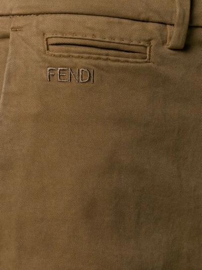 Shop Fendi Ribbed Detailing Chino Trousers In Brown