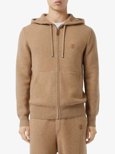 Shop Burberry Embroidered Monogram Zipped Hoodie In Neutrals