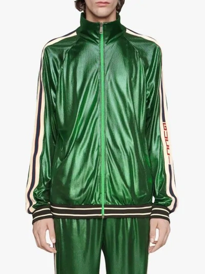 Shop Gucci Oversize Laminated Jersey Jacket - Green