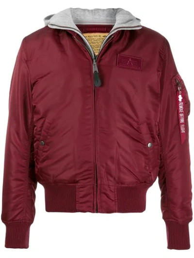 Shop Alpha Industries Hooded Bomber Jacket In Red
