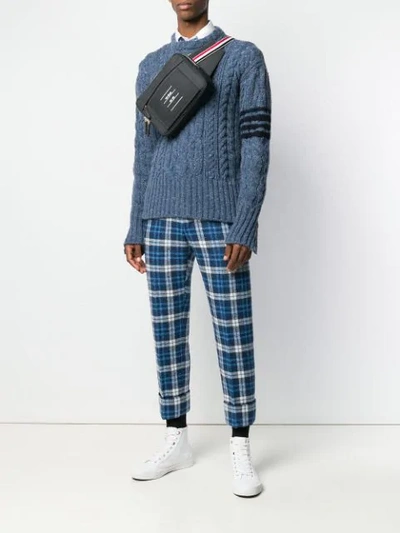 Shop Thom Browne 4-bar Aran Cable Donegal Pullover In 450 Blue