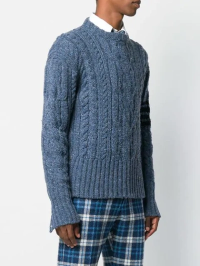 Shop Thom Browne 4-bar Aran Cable Donegal Pullover In 450 Blue