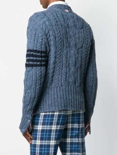 Shop Thom Browne 4-bar Aran Cable Donegal Pullover In 450 Blue