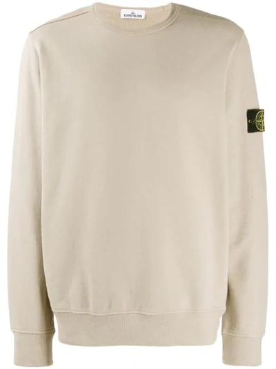 Shop Stone Island Sweatshirt With Logo Patch In V0095 Beige
