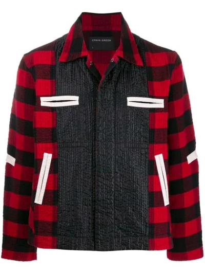 Shop Craig Green Panelled Checked Flannel Jacket In Red