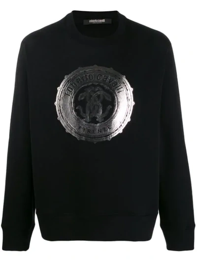 Shop Roberto Cavalli Sweatshirt Mit Metallic-logo In Black