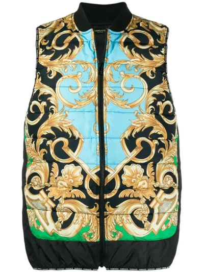 Shop Versace Baroque Printed Padded Gilet In A78y Multicolor