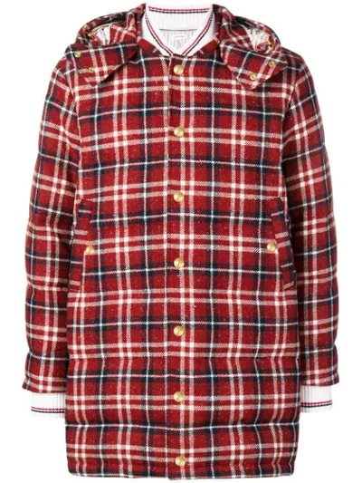 Shop Thom Browne Tb Tartan Down Donegal Coat In 960 Red, White, & Blue