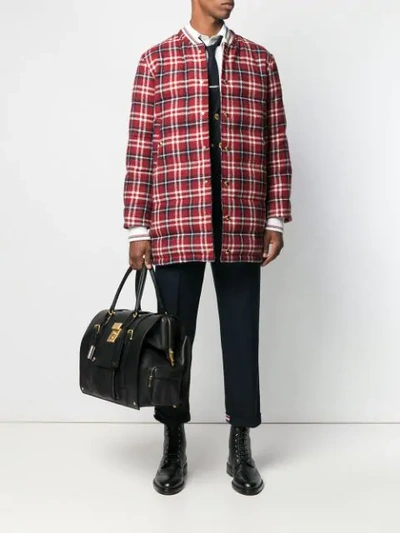 Shop Thom Browne Tb Tartan Down Donegal Coat In 960 Red, White, & Blue